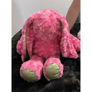 Swankie Blankie Plush Bunny Pink Green Lop Eared Rabbit Satin Ears And Feet